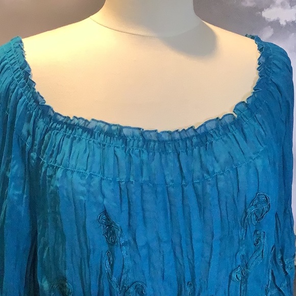 INC International Concepts On/Off Shoulder Gauze Pleated Embroidered Blouse Sz 6 - Picture 2 of 10